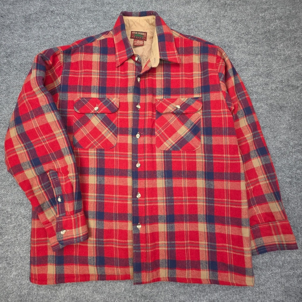 High Sierra 80s Vintage Wool Blend Quilt Lined Shacket Men's L Red Plaid Outdoor